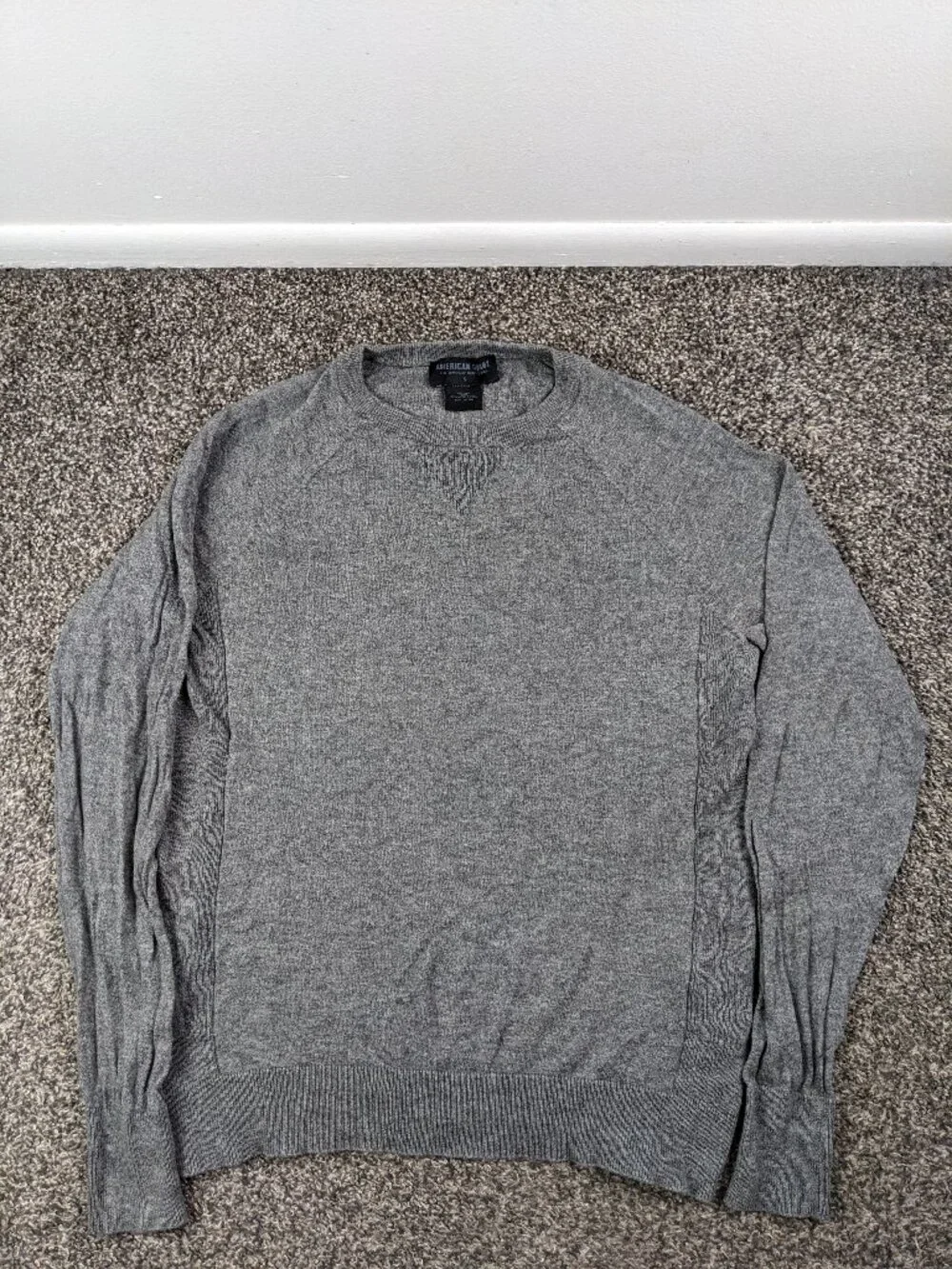 American Giant Sweater Merino Wool Blend Crewneck Raglan Gray Mens Small